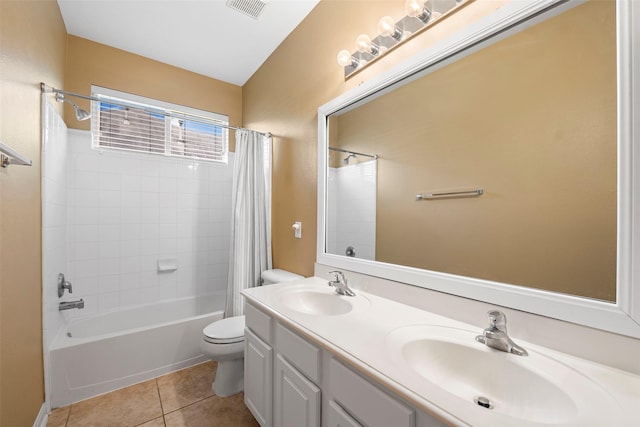 12610 Hobbs Terrace Dr, Tomball, TX 77377 - full bathroom featuring shower / bath combo, double vanity, and tile patterned flooring