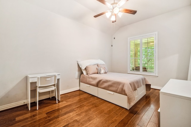 1114 Commons Waterway Dr, Huffman, TX 77336 - bedroom with dark wood-style flooring, a ceiling fan, and lofted ceiling