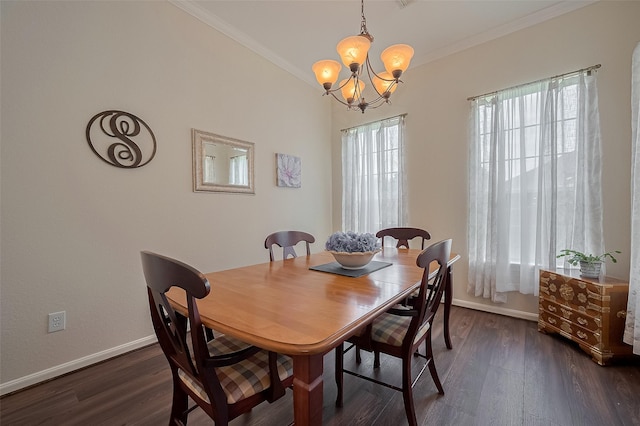 15902 Mill Canyon Ct, Cypress, TX 77429 - dining area featuring crown molding, a chandelier, and dark wood-style flooring