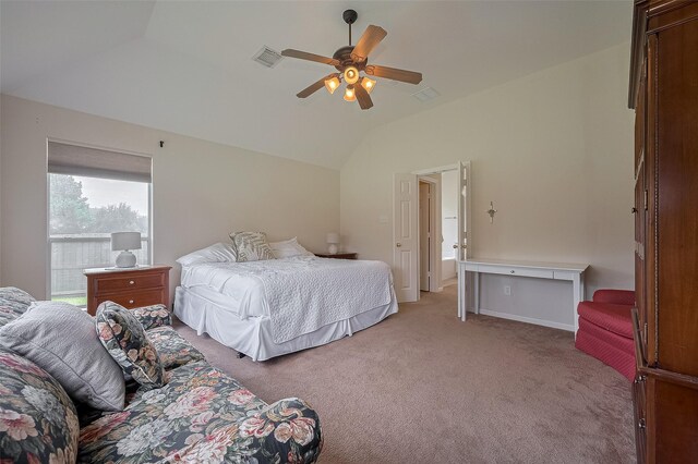 15902 Mill Canyon Ct, Cypress, TX 77429 - bedroom featuring vaulted ceiling, light carpet, and ceiling fan