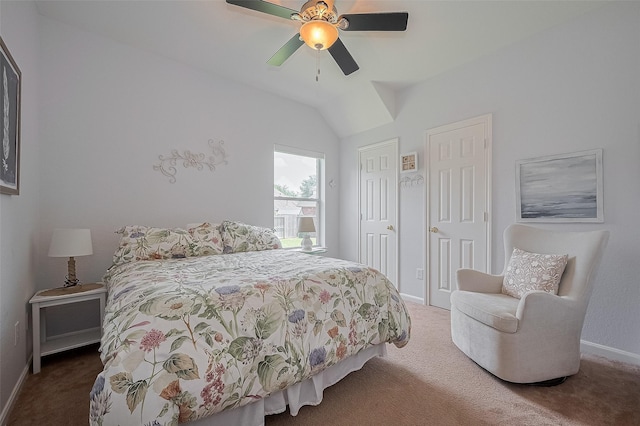 15902 Mill Canyon Ct, Cypress, TX 77429 - carpeted bedroom with vaulted ceiling and ceiling fan
