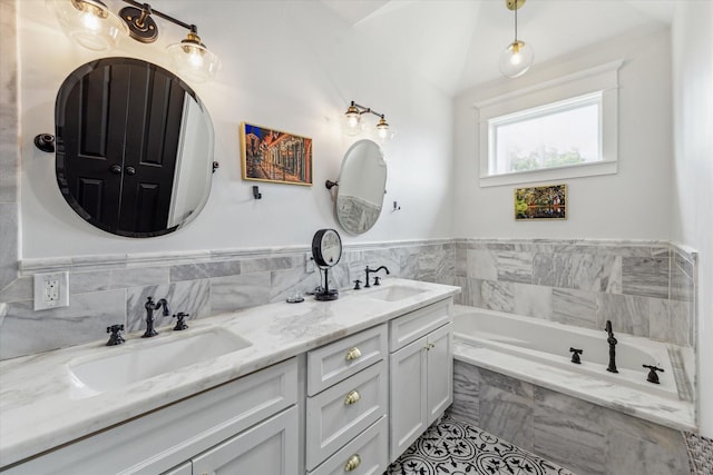 1212 Bingham St, Houston, TX 77007 - full bathroom with double vanity and a garden tub