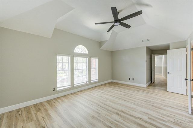 13727 Sablegarden Ln, Houston, TX 77014 - unfurnished room featuring ceiling fan, lofted ceiling, and light wood-style floors