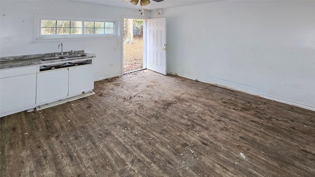 242 Bishop, Livingston, TX 77351 - kitchen featuring plenty of natural light, wood finished floors, a ceiling fan, and white cabinets
