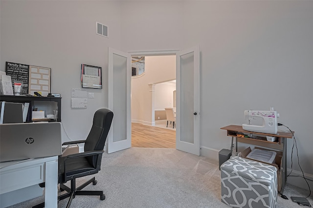 9011 Bright Harbor Dr, Cypress, TX 77433 - carpeted office featuring baseboards and a high ceiling
