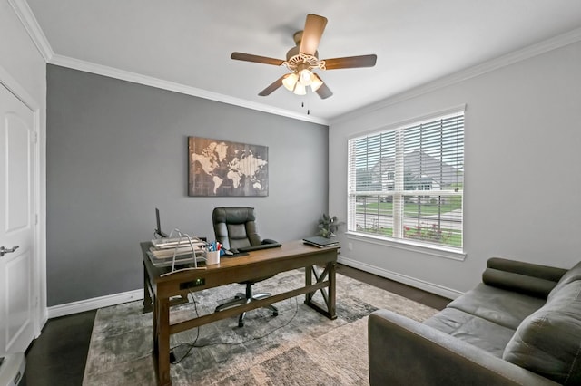25119 Dunbrook Springs Ln, Katy, TX 77494 - office area featuring ornamental molding and a ceiling fan