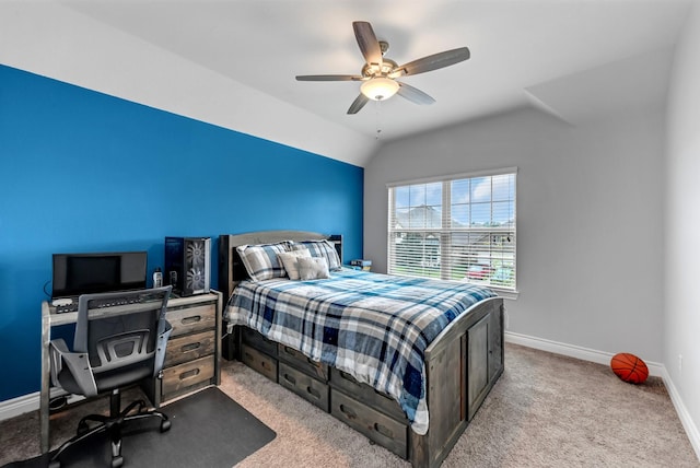 25119 Dunbrook Springs Ln, Katy, TX 77494 - bedroom featuring carpet floors, vaulted ceiling, and ceiling fan