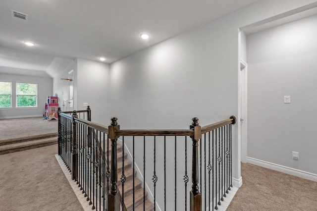 25119 Dunbrook Springs Ln, Katy, TX 77494 - hall with carpet, an upstairs landing, and recessed lighting
