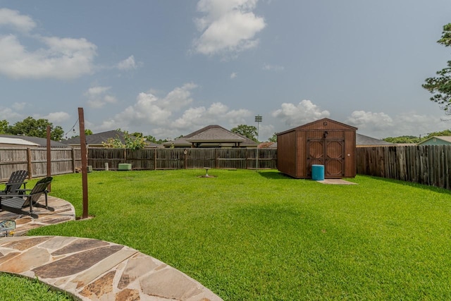 5720 Sunbird Ln, Beaumont, TX 77708 - fenced backyard featuring a storage shed and a patio