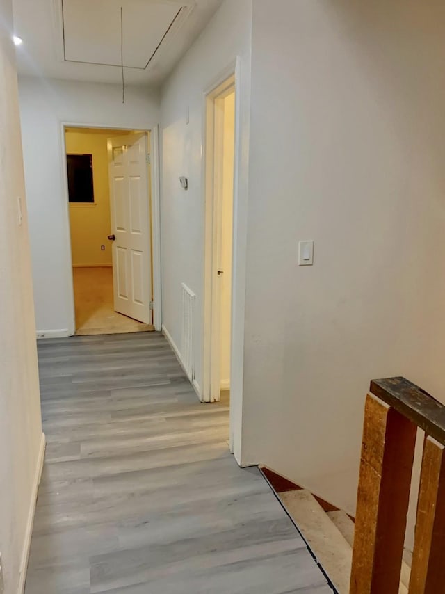 16510 De Lozier St, Jersey Village, TX 77040 - hall featuring attic access and light wood-style floors