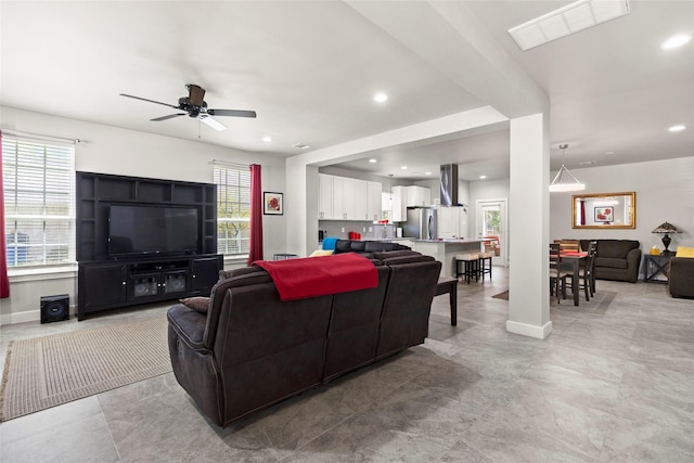 224 Evergreen Dr, Huntsville, TX 77340 - living room featuring ceiling fan and recessed lighting