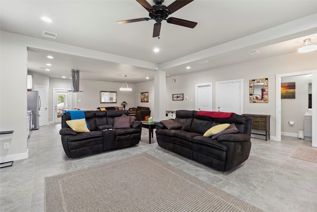 224 Evergreen Dr, Huntsville, TX 77340 - living area featuring recessed lighting, a ceiling fan, and light tile patterned flooring
