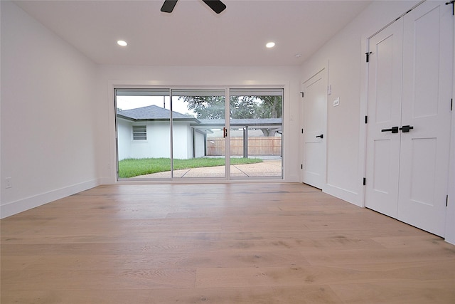 5330 Dumfries Dr, Houston, TX 77096 - unfurnished room featuring light wood-style floors, a ceiling fan, and recessed lighting
