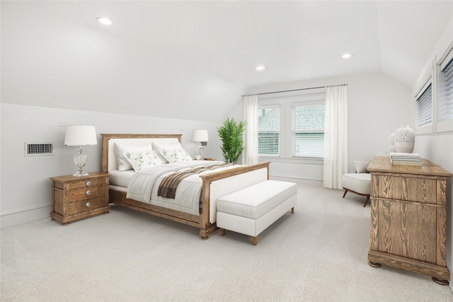 208 E 12th St, Houston, TX 77008 - bedroom featuring vaulted ceiling, light carpet, and recessed lighting