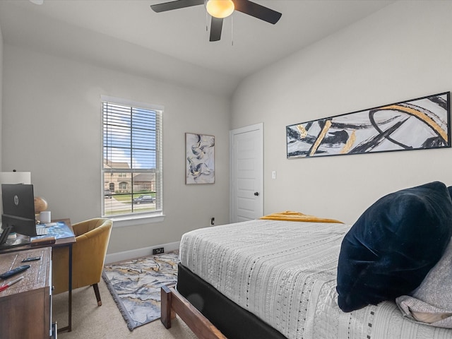 706 Westwood Dr, League City, TX 77573 - bedroom featuring light colored carpet, lofted ceiling, a ceiling fan, and an office area