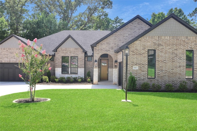161 Pine Branch Dr, Montgomery, TX 77356 - view of front of property with an attached garage, a front lawn, brick siding, and concrete driveway