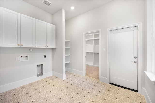 161 Pine Branch Dr, Montgomery, TX 77356 - laundry area with electric dryer hookup, cabinet space, hookup for a washing machine, and recessed lighting