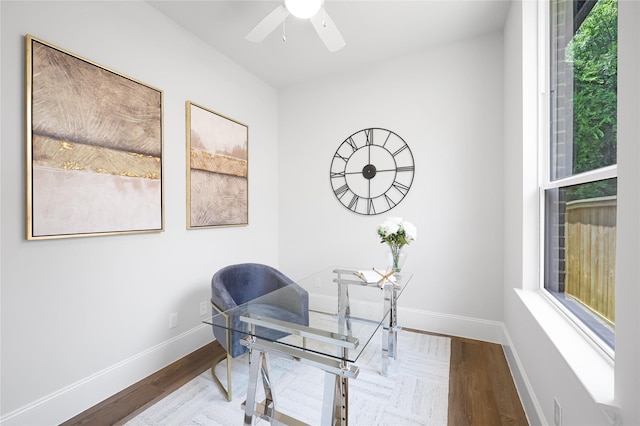 161 Pine Branch Dr, Montgomery, TX 77356 - office area featuring wood finished floors and ceiling fan