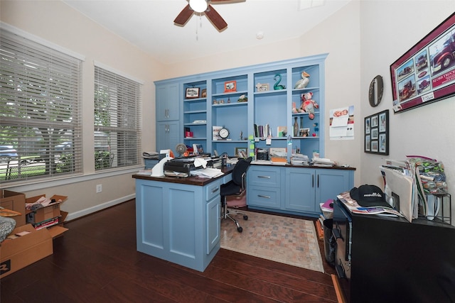 28407 Kinglet Pines Dr, Katy, TX 77494 - office area with a ceiling fan and dark wood-type flooring