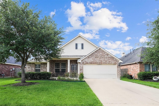 28407 Kinglet Pines Dr, Katy, TX 77494 - view of front of house with driveway, a front lawn, a garage, and brick siding