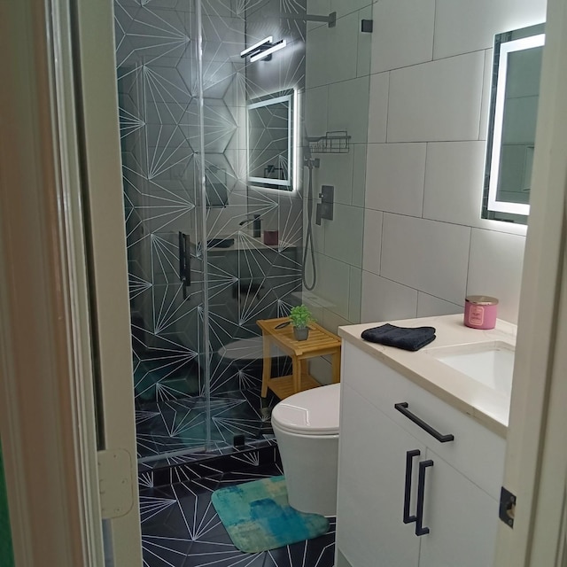 8003 Grove Sky Ct, Richmond, TX 77407 - full bath featuring tile walls, a shower stall, and vanity