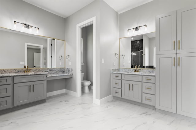 210 Hogan Ln, Hempstead, TX 77445 - full bathroom with marble finish flooring, two vanities, and a stall shower