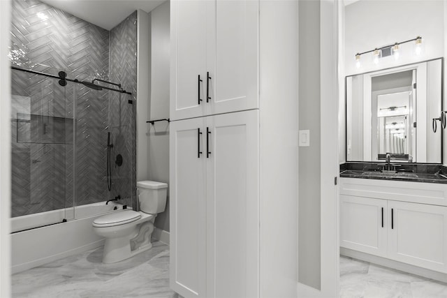 210 Hogan Ln, Hempstead, TX 77445 - bathroom with marble look tile flooring, bath / shower combo with glass door, and vanity