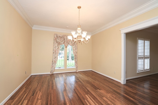 9327 Tranquil Park Dr, Spring, TX 77379 - empty room featuring ornamental molding, a chandelier, and wood finished floors