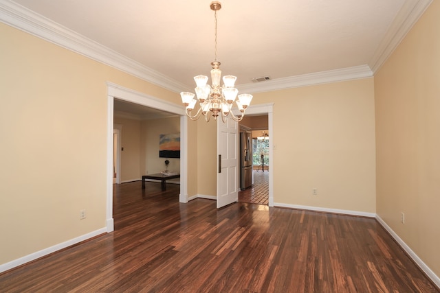 9327 Tranquil Park Dr, Spring, TX 77379 - spare room with a chandelier, ornamental molding, and dark wood-type flooring