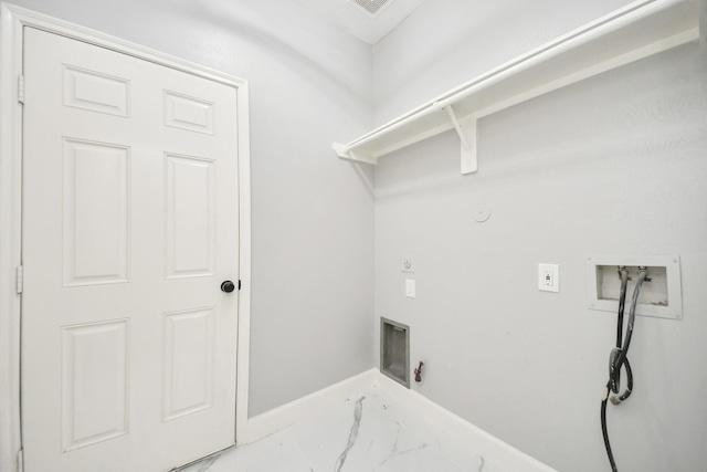 7427 Oakwood Canyon Dr, Cypress, TX 77433 - washroom featuring gas dryer hookup, hookup for a washing machine, marble finish floors, and hookup for an electric dryer