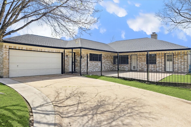4530 T C Jester Blvd, Houston, TX 77018 - ranch-style home featuring driveway, an attached garage, a chimney, brick siding, and a shingled roof