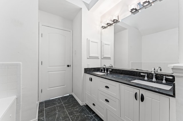 16323 Tiburon Way, Houston, TX 77053 - full bath with marble finish flooring, double vanity, and a tub