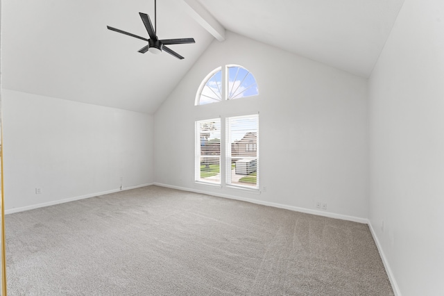 16323 Tiburon Way, Houston, TX 77053 - bonus room featuring healthy amount of natural light, carpet flooring, a ceiling fan, beam ceiling, and high vaulted ceiling