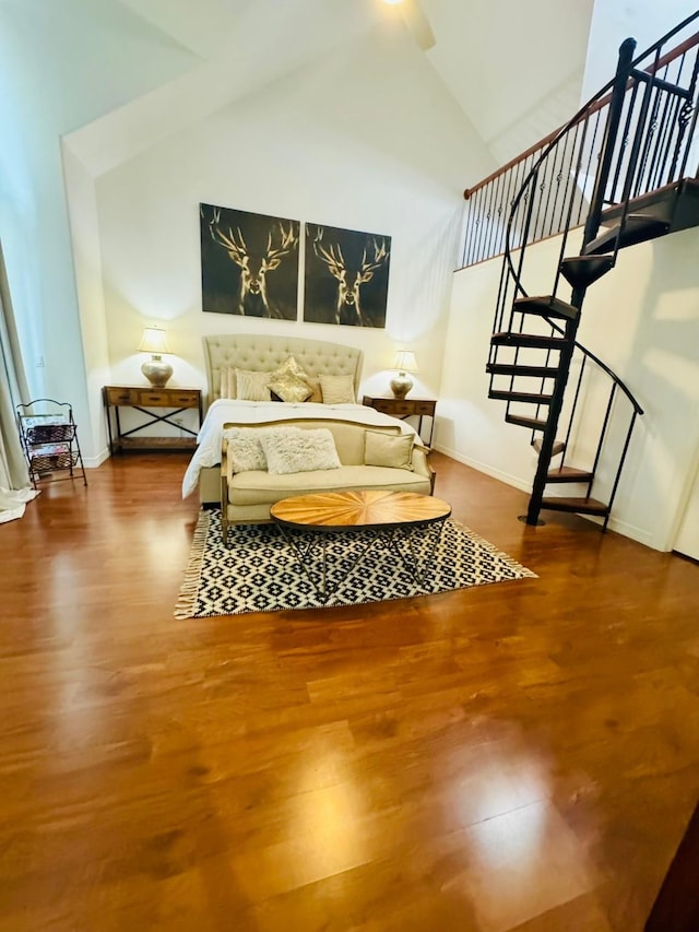 1812 Prospect St, Houston, TX 77004 - bedroom with wood finished floors and high vaulted ceiling