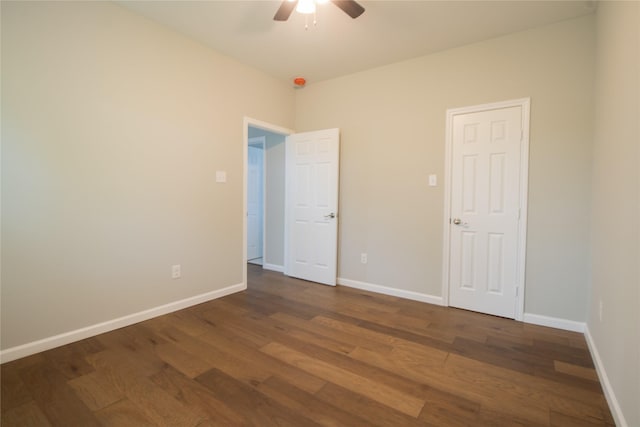 324 Gans St Unit B, Houston, TX 77029 - unfurnished bedroom featuring dark wood-style floors and a ceiling fan
