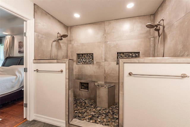 15631 Fir Rd, Santa Fe, TX 77517 - ensuite bathroom featuring walk in shower, wood finished floors, and recessed lighting