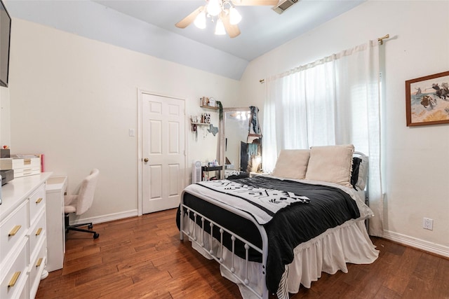15631 Fir Rd, Santa Fe, TX 77517 - bedroom with vaulted ceiling, hardwood / wood-style floors, and a ceiling fan