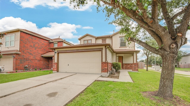 7255 Liberty Mesa Ln, Houston, TX 77049 - view of front of house featuring brick siding, driveway, a front lawn, and a garage