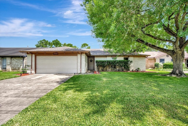 15707 Spring Forest Dr, Houston, TX 77059 - view of front of home with brick siding, a garage, a front yard, and concrete driveway