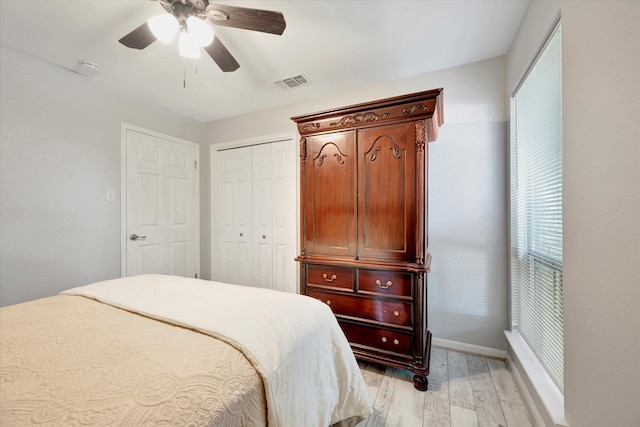 15707 Spring Forest Dr, Houston, TX 77059 - bedroom with light wood-style flooring, a closet, and a ceiling fan