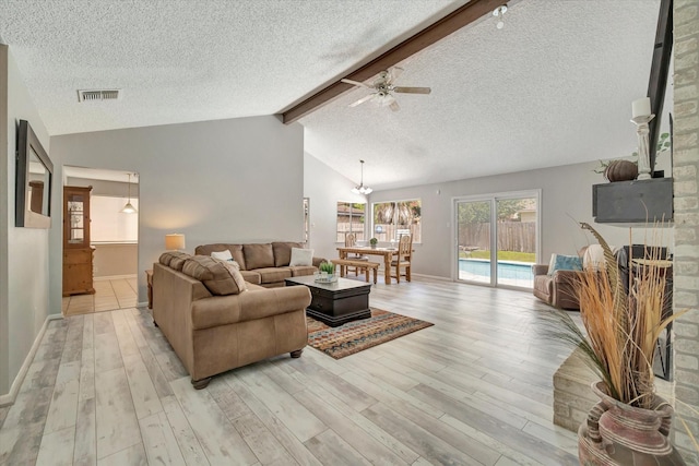 15707 Spring Forest Dr, Houston, TX 77059 - living area featuring a textured ceiling, a ceiling fan, and light wood-type flooring