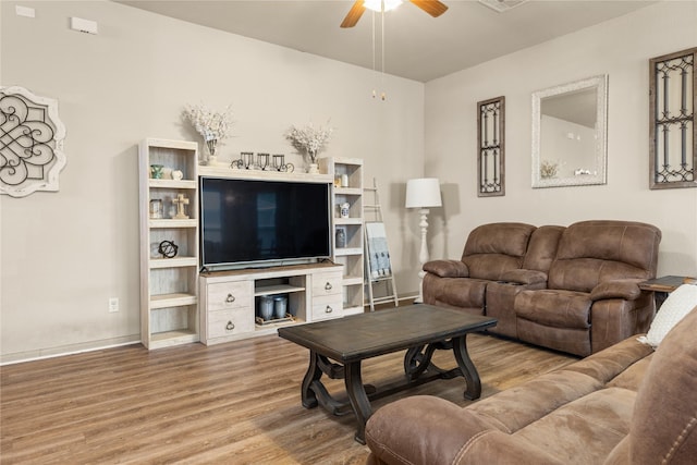 18715 Deer Trace Dr, Crosby, TX 77532 - living room featuring a ceiling fan and wood finished floors