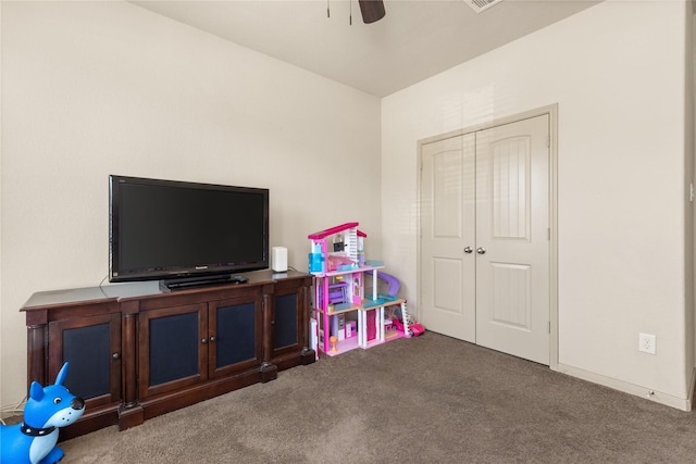 18715 Deer Trace Dr, Crosby, TX 77532 - recreation room with carpet flooring and ceiling fan