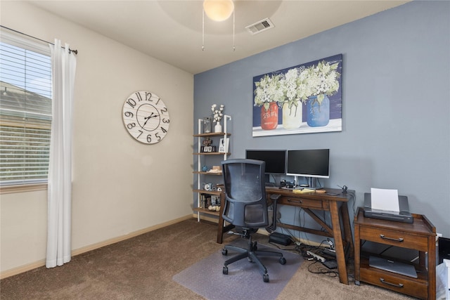 18715 Deer Trace Dr, Crosby, TX 77532 - carpeted office with a ceiling fan and baseboards