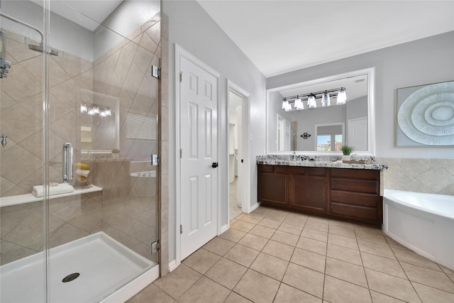 14314 Prosper Ridge Dr, Cypress, TX 77429 - full bath with vanity, tile patterned flooring, a shower stall, and a bath