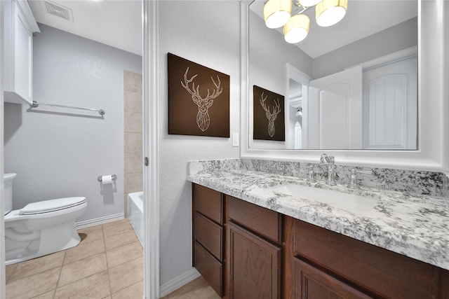 14314 Prosper Ridge Dr, Cypress, TX 77429 - full bathroom with vanity, a chandelier, and tile patterned flooring