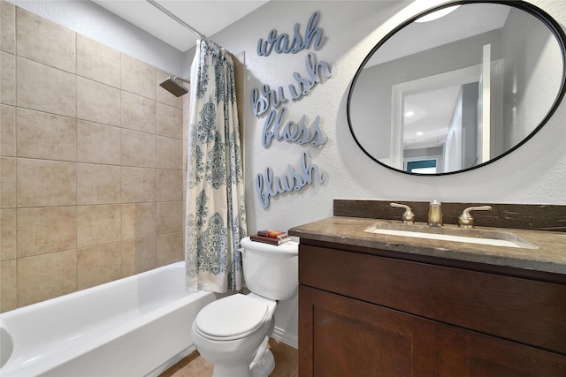 14314 Prosper Ridge Dr, Cypress, TX 77429 - bathroom featuring vanity, shower / bath combo, and a textured wall