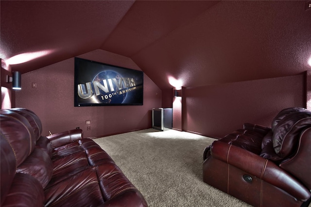 14314 Prosper Ridge Dr, Cypress, TX 77429 - cinema room with carpet floors, vaulted ceiling, and a textured wall