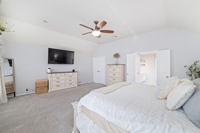 18914 Woodglen Shadows Dr, Humble, TX 77346 - carpeted bedroom featuring lofted ceiling and ceiling fan