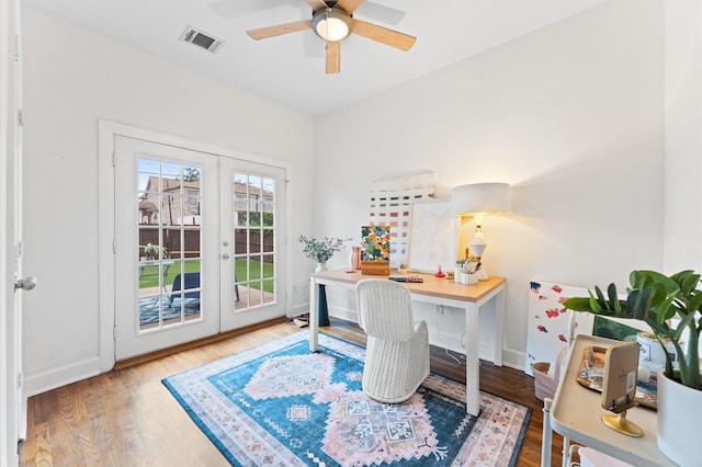2909 Arbor St, Houston, TX 77004 - office space with french doors, a ceiling fan, and wood finished floors
